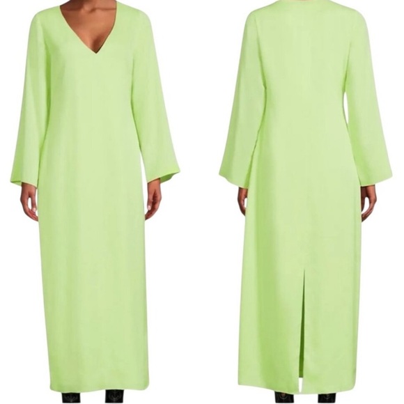Mara Hoffman Nailyah Dress Lime Green Maxi 100% Tencel Lyocell V-Neck size 10 - Picture 1 of 5